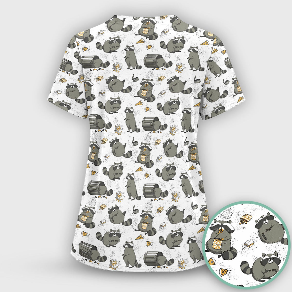 Raccoon Snack Trash Can Nurse Scrub Set
