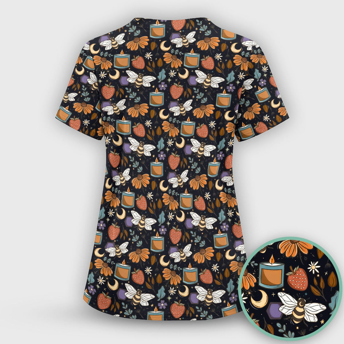 Bee Strawberry Floral Candle Nurse Scrub Set