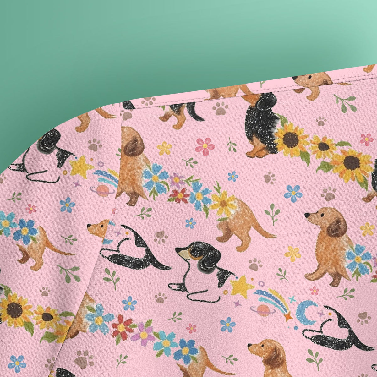 Floral Wiener Dog Nurse Scrub Top