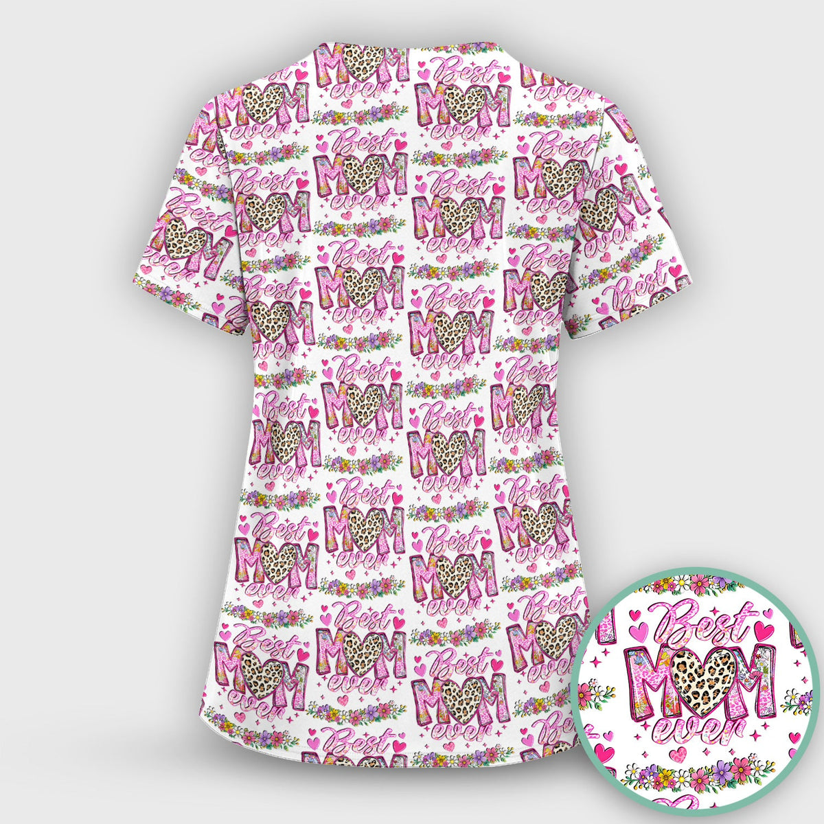 Best Mom Ever Leopard Heart Nurse Scrub Top