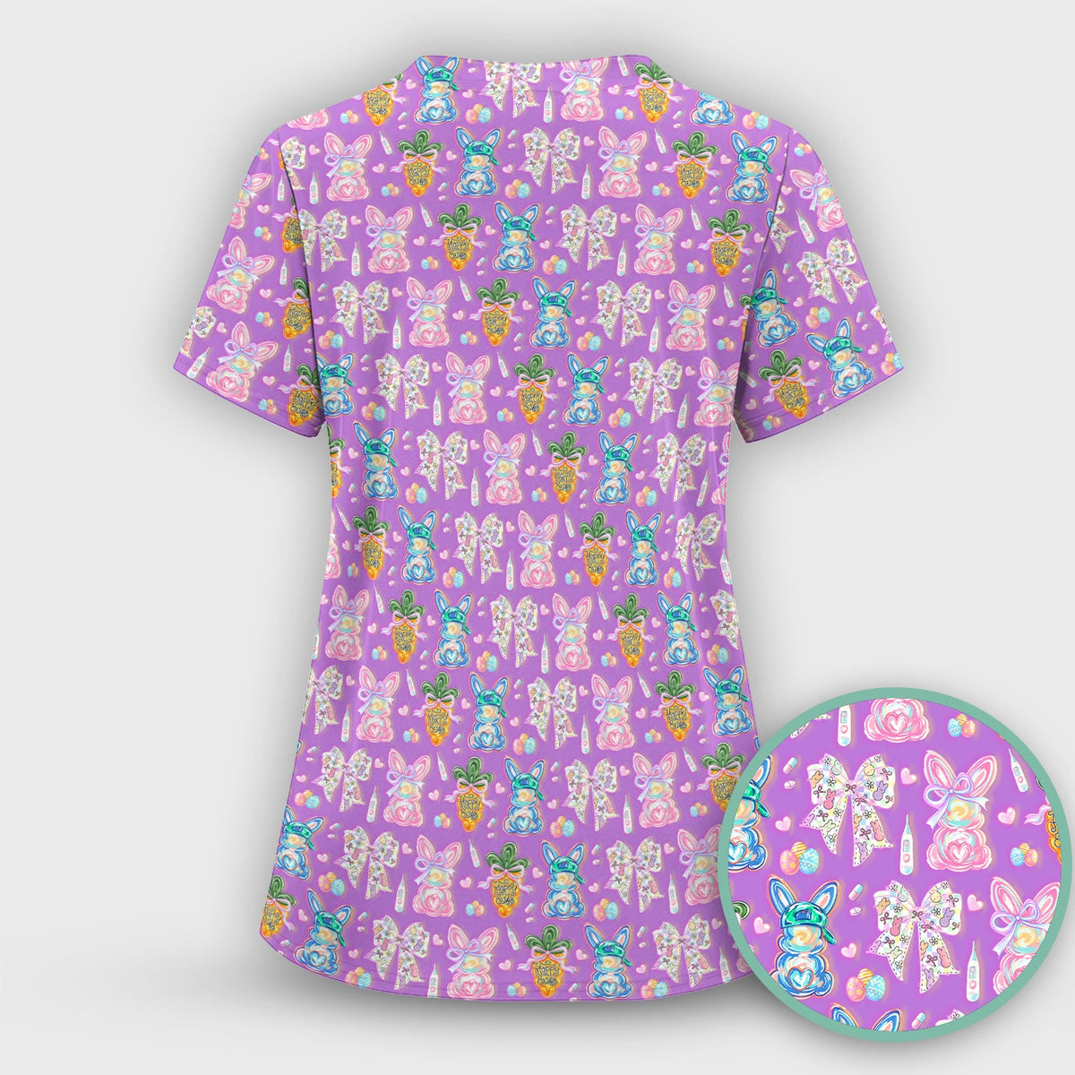 Bunny Carrot Bow Nurse Scrub Set - Easter Gift