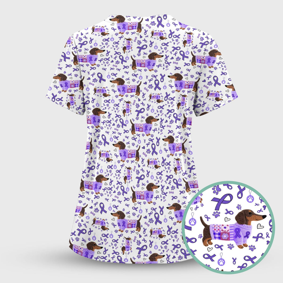 Purple Ribbon Dachshund Nurse Scrub Top