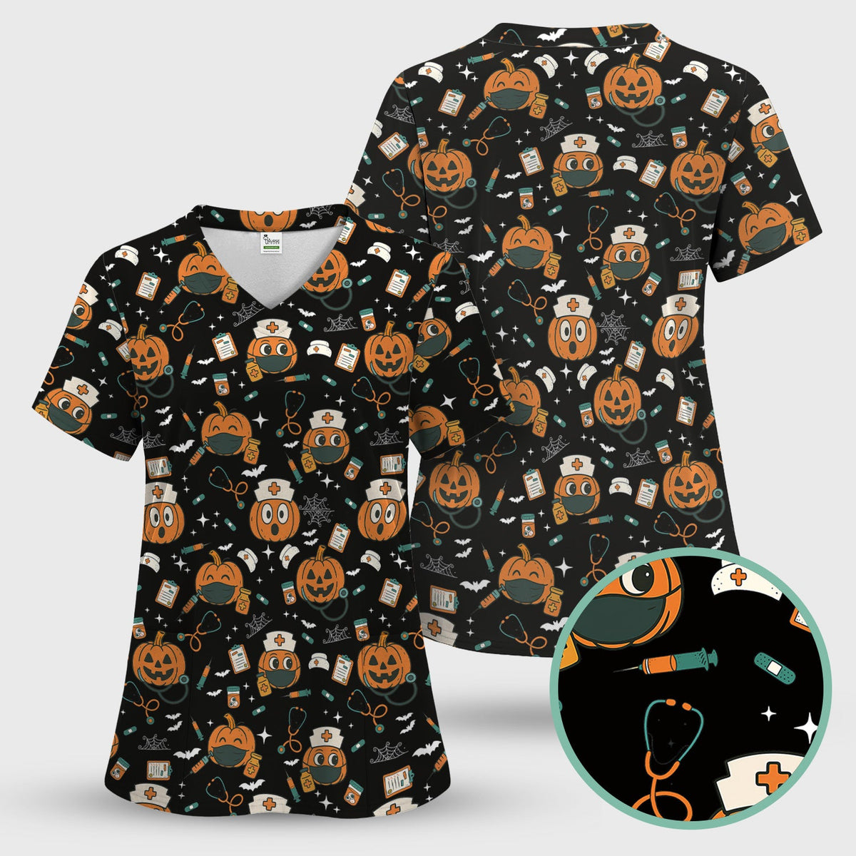 Spooky Holiday Nurse Scrub Top - Halloween Gift