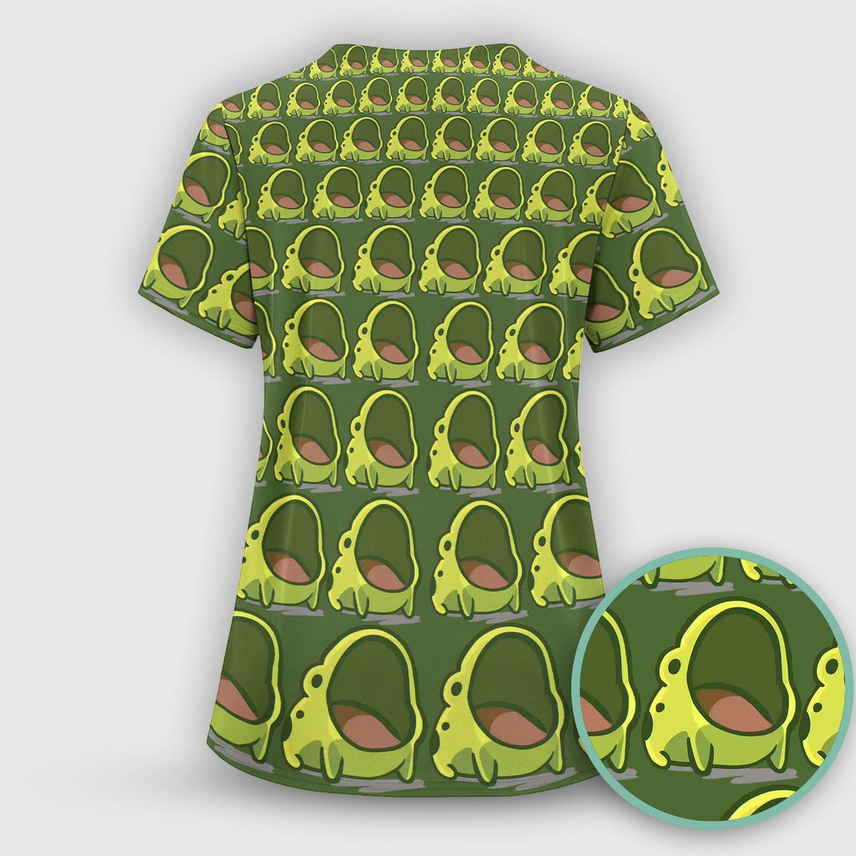 Green Frog Cartoon Nurse Scrub Top