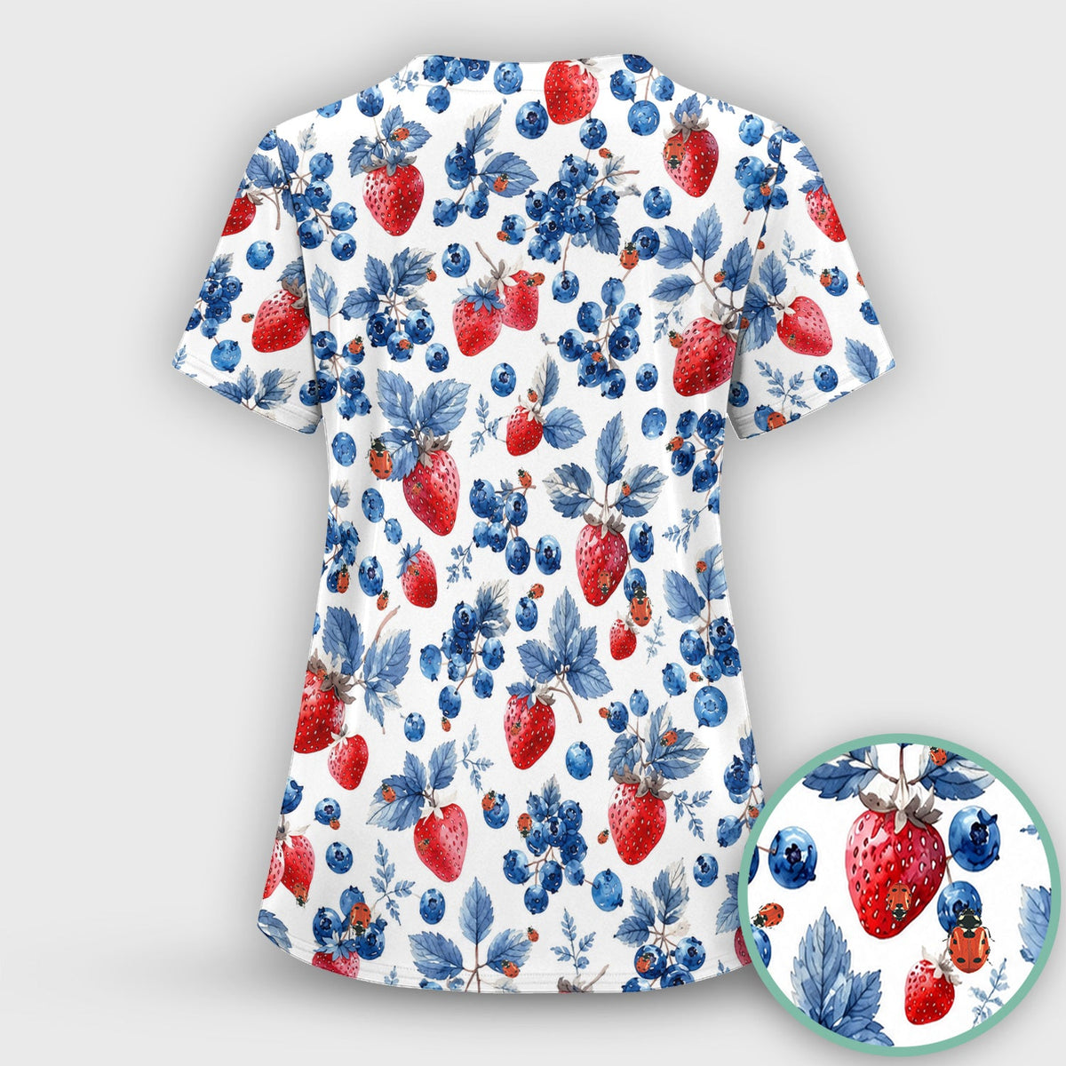 Strawberry Blueberry Ladybug Nurse Scrub Top