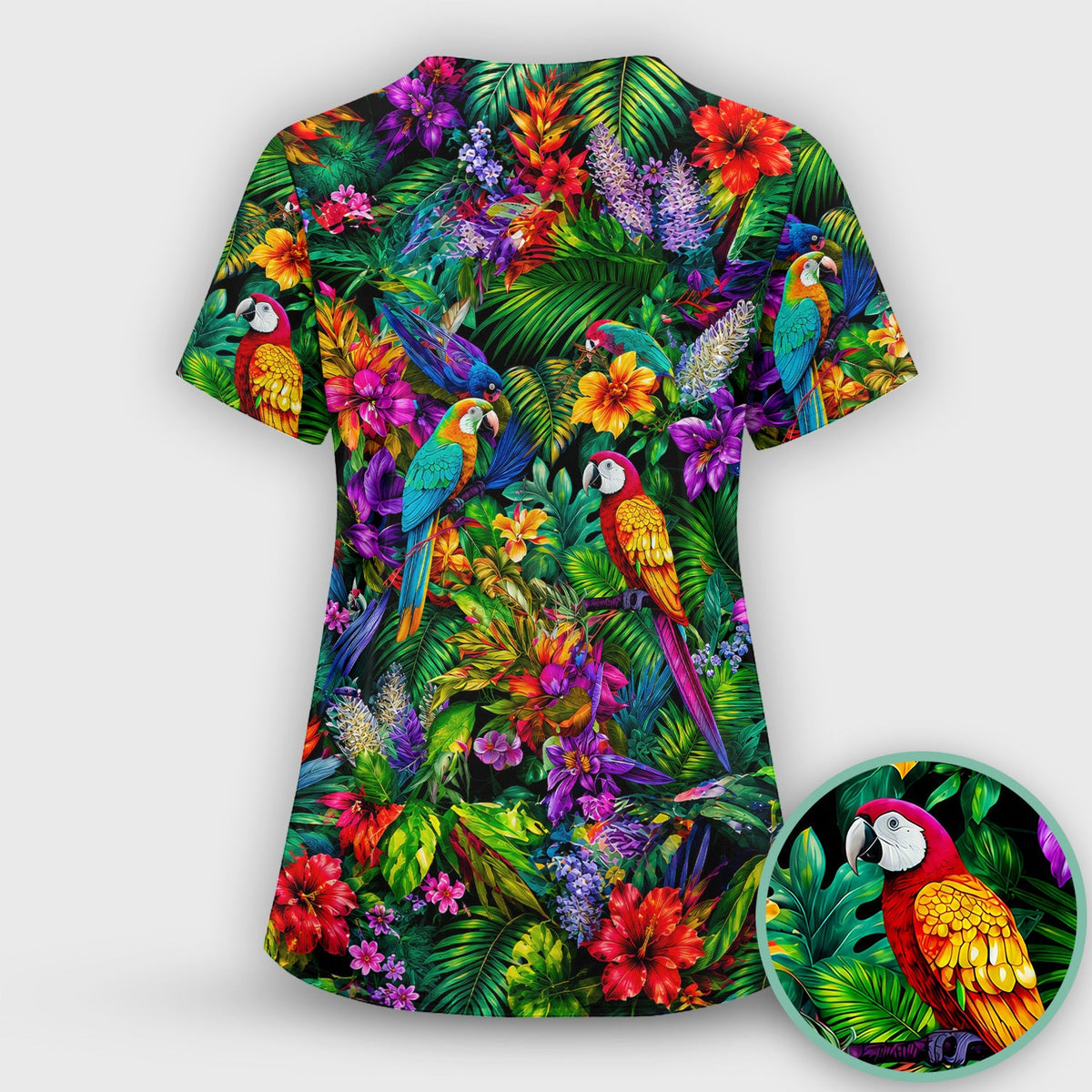 Tropical Parrot Jungle Blossom Nurse Scrub Top
