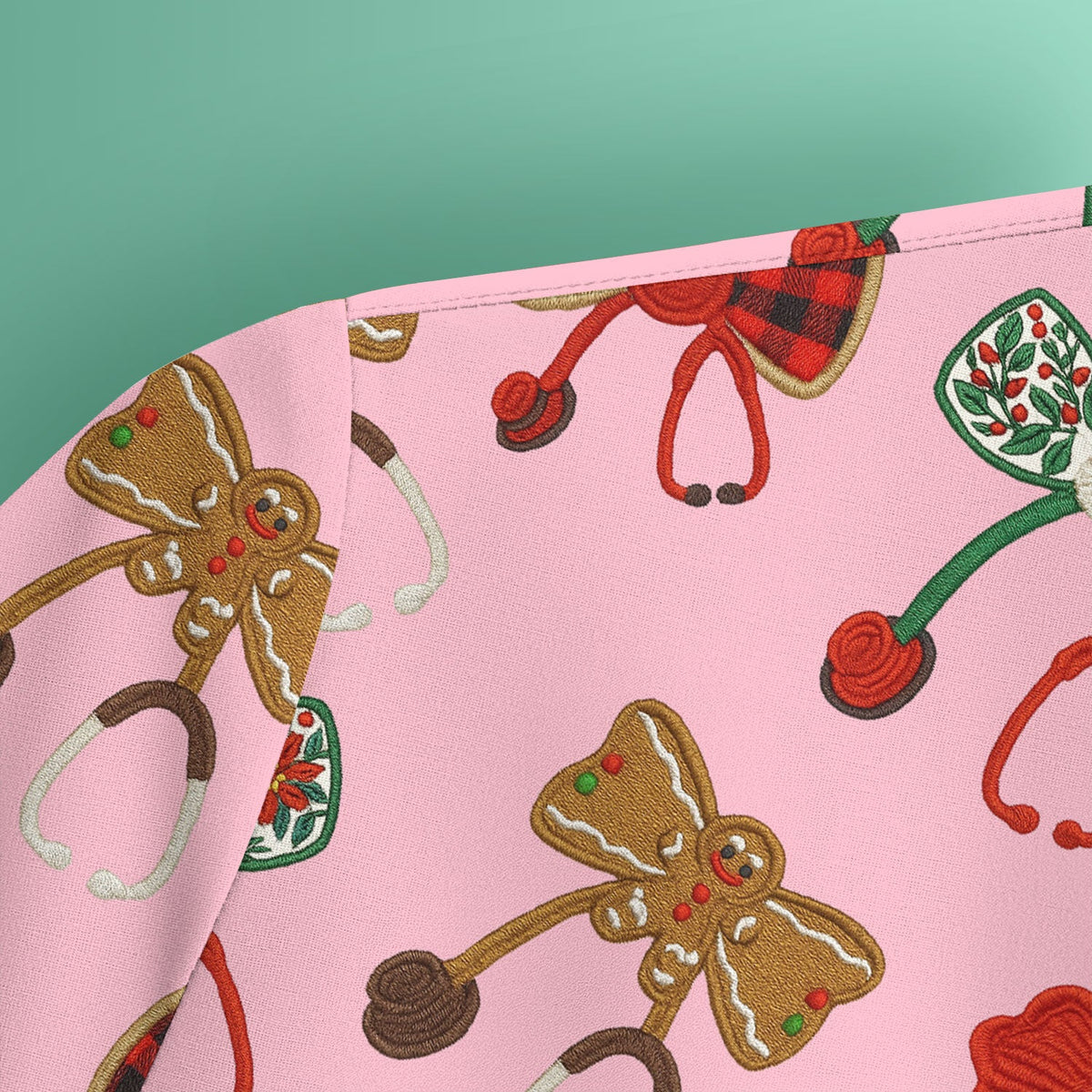 Christmas Stethoscope Bow Nurse Scrub Top