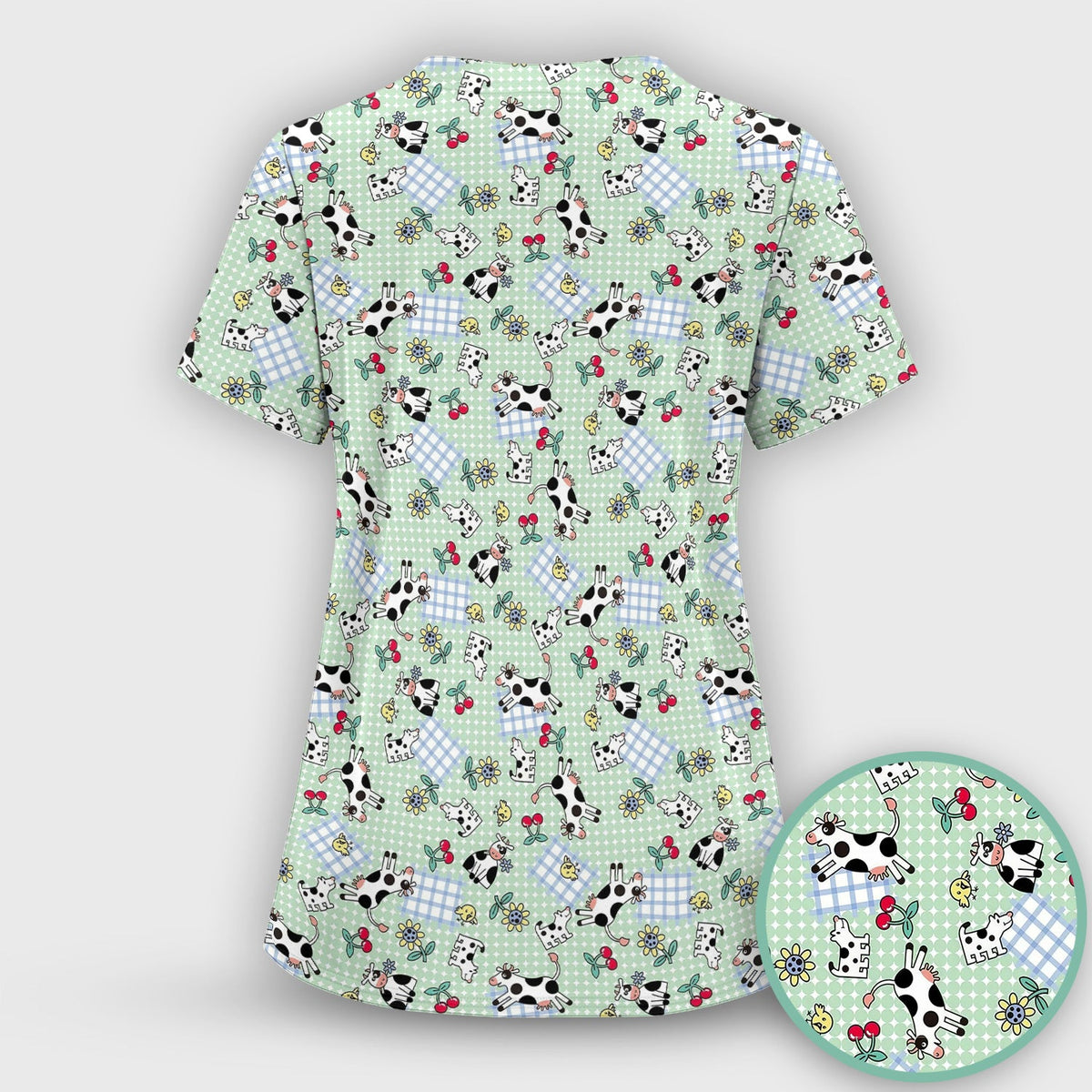 Cow Cherry Farm Garden Nurse Scrub Top