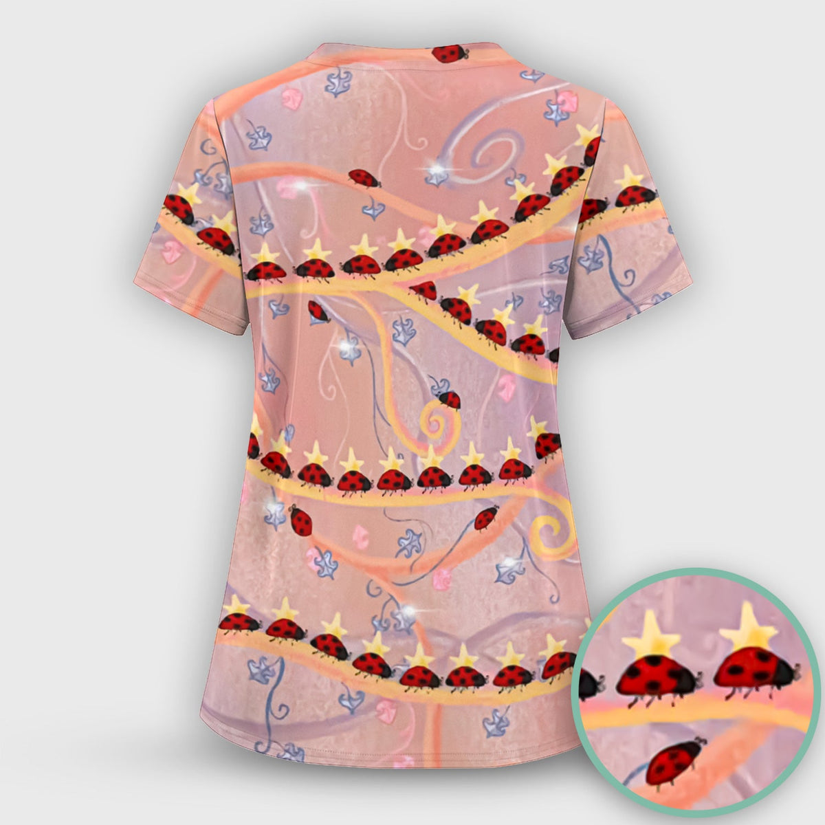 Ladybug Star Vine Swirl Nurse Scrub Set