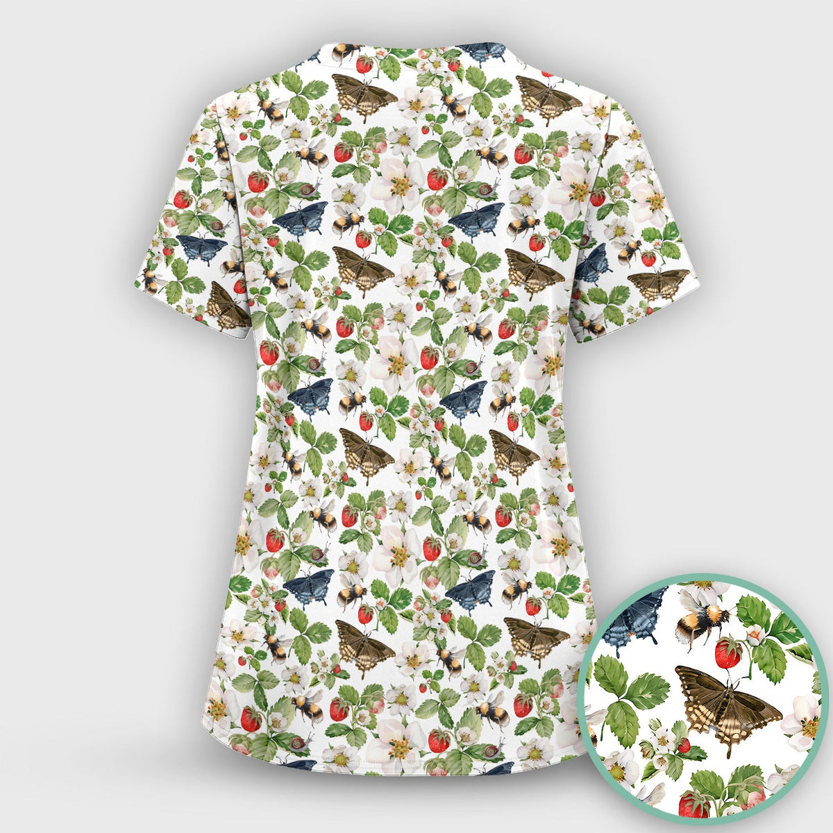 Strawberry Butterfly Garden Nurse Scrub Top