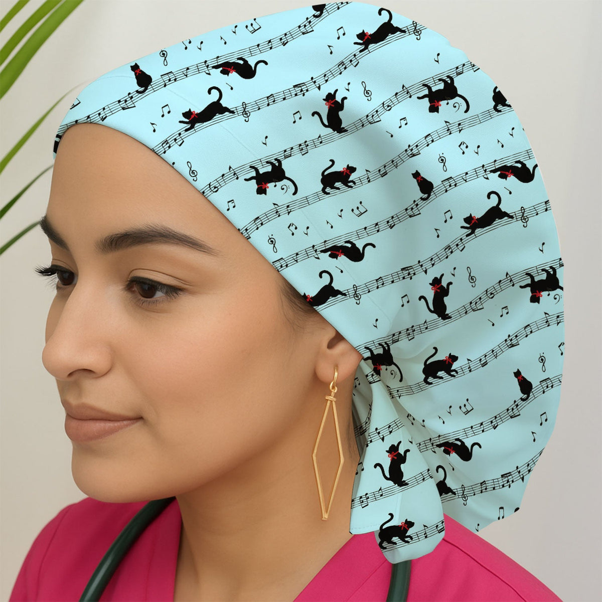 Dancing Black Cat Music Scrub Cap