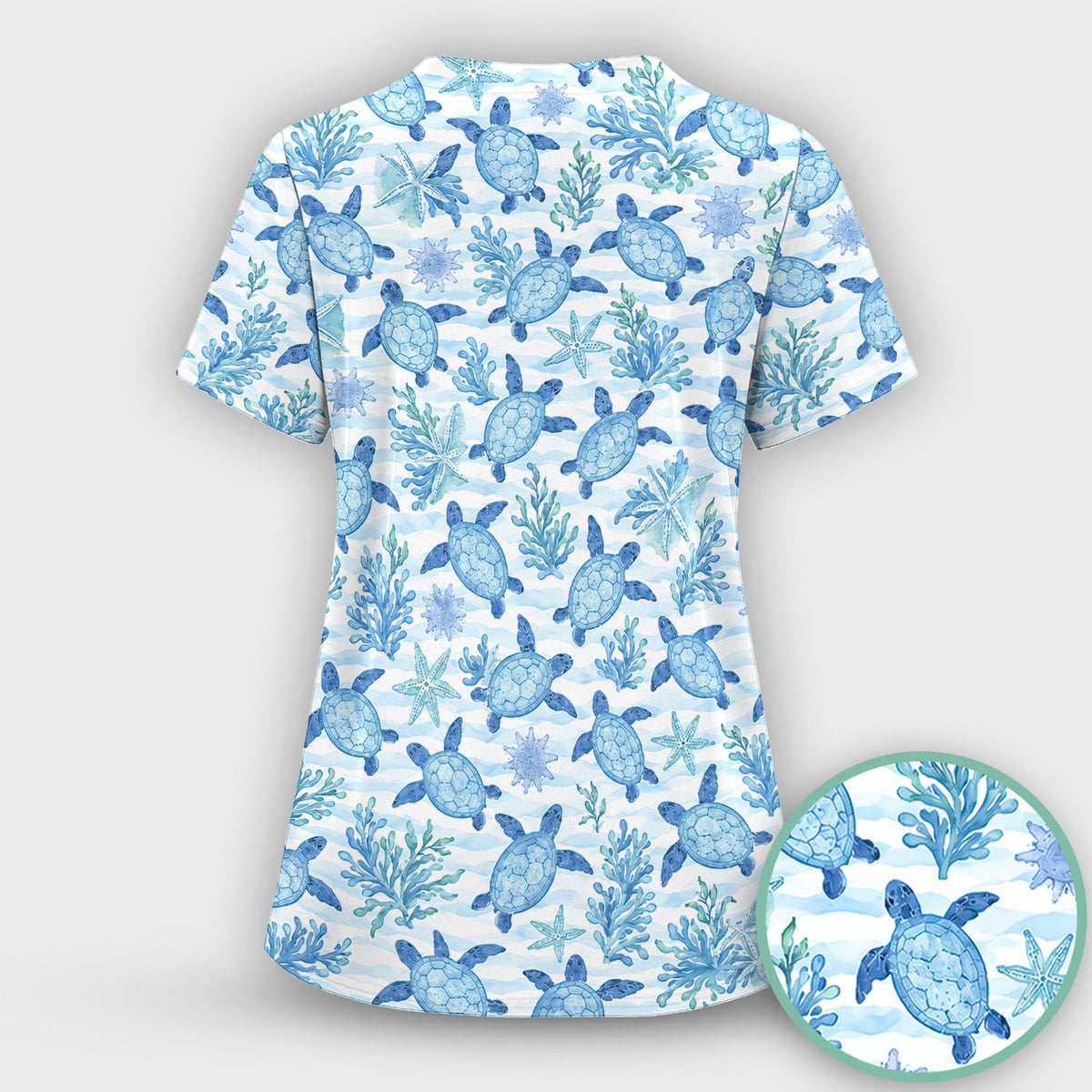 Coastal Sea Turtle Coral Nurse Scrub Top