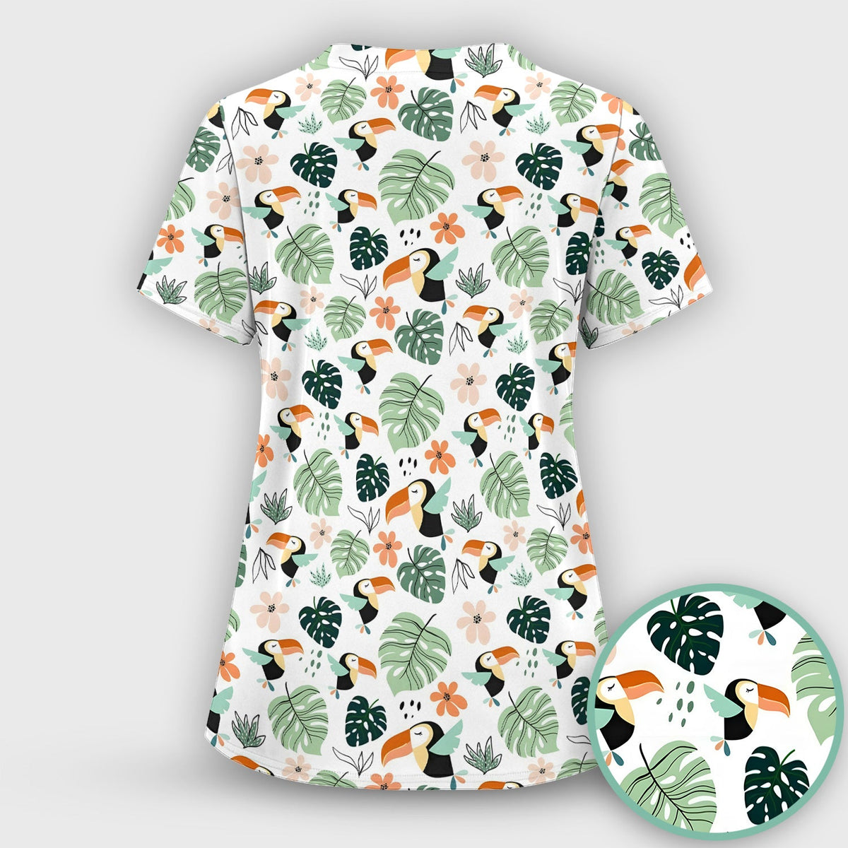 Tropical Toucan Leaf Floral Nurse Scrub Set