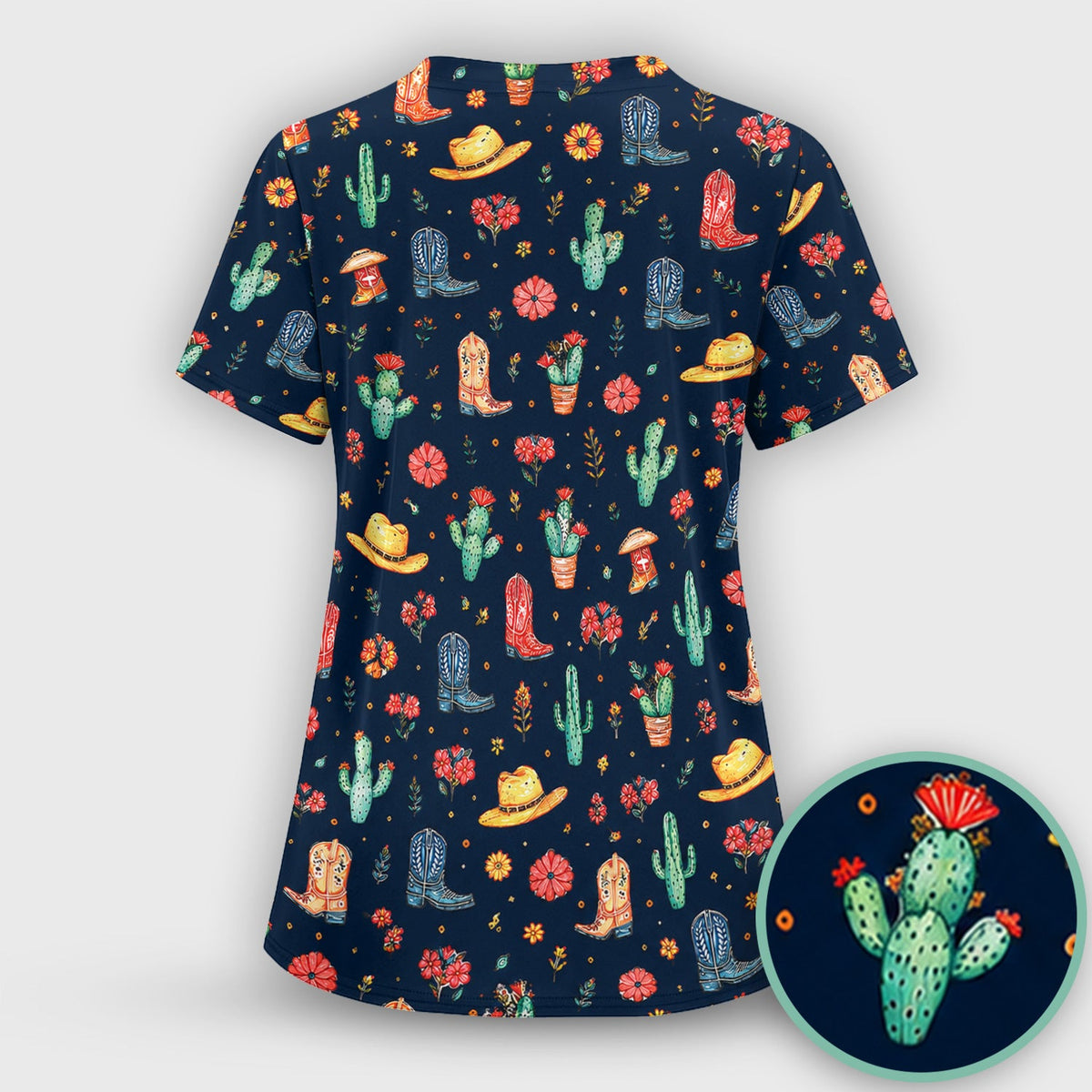 Whimsical Western Cactus Boots Nurse Scrub Set