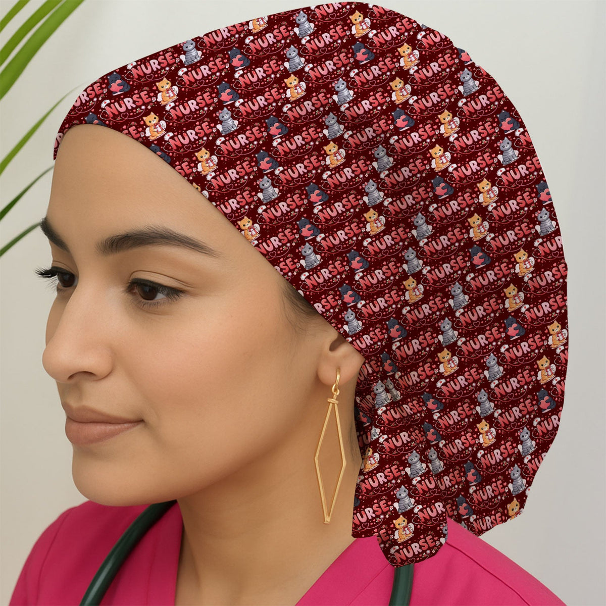 Cat Heart Nurse Scrub Cap - Valentines Day Gift