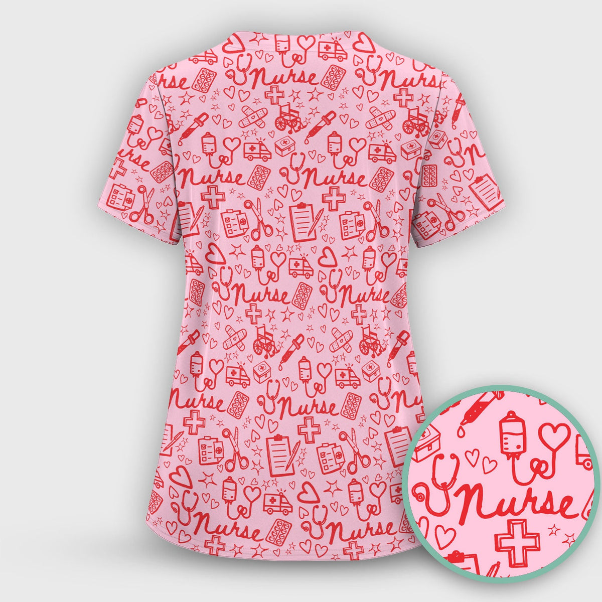 Cute Nurse Heart Medical Pattern Scrub Top, Comfortable Scrubs for Nurses