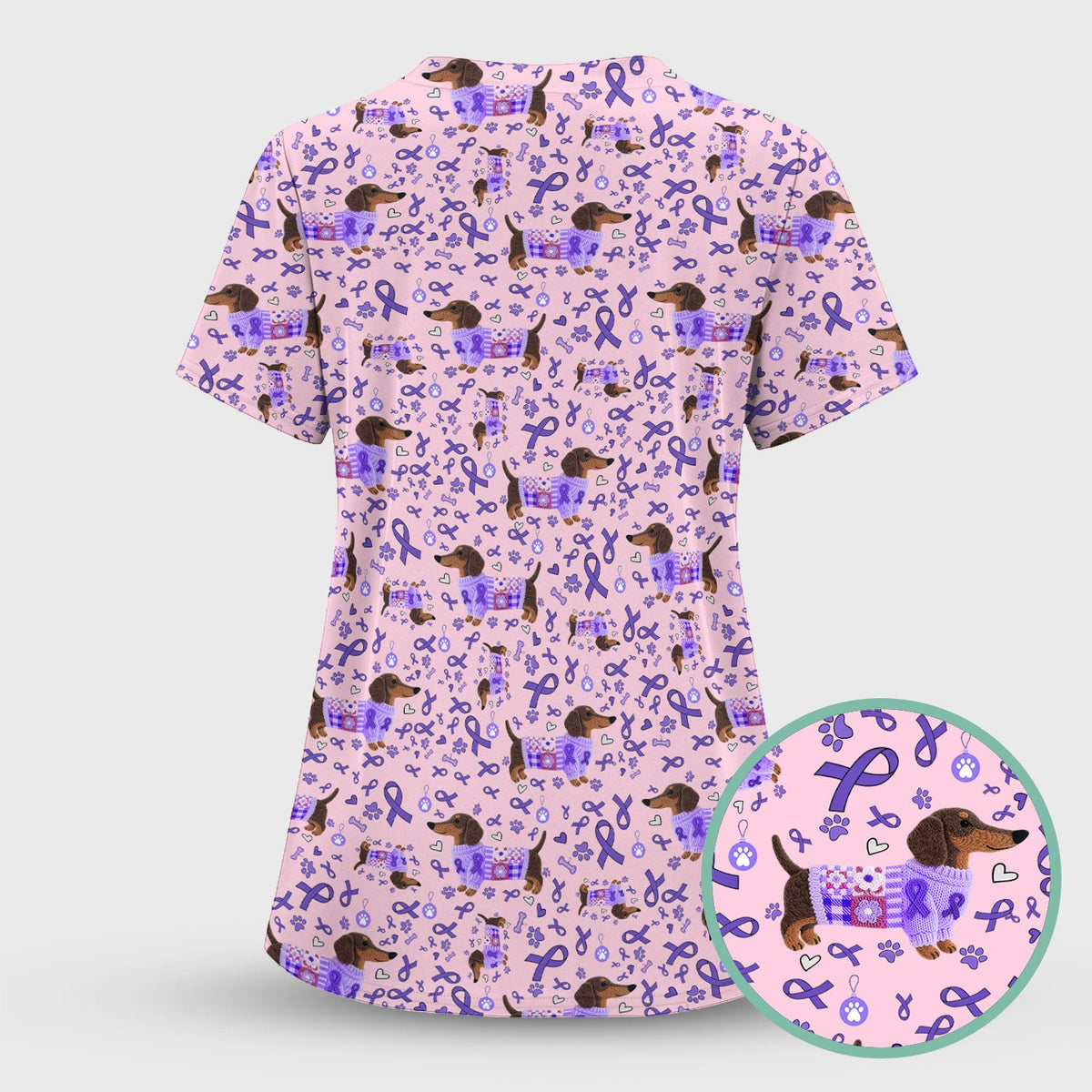 Purple Ribbon Dachshund Nurse Scrub Top