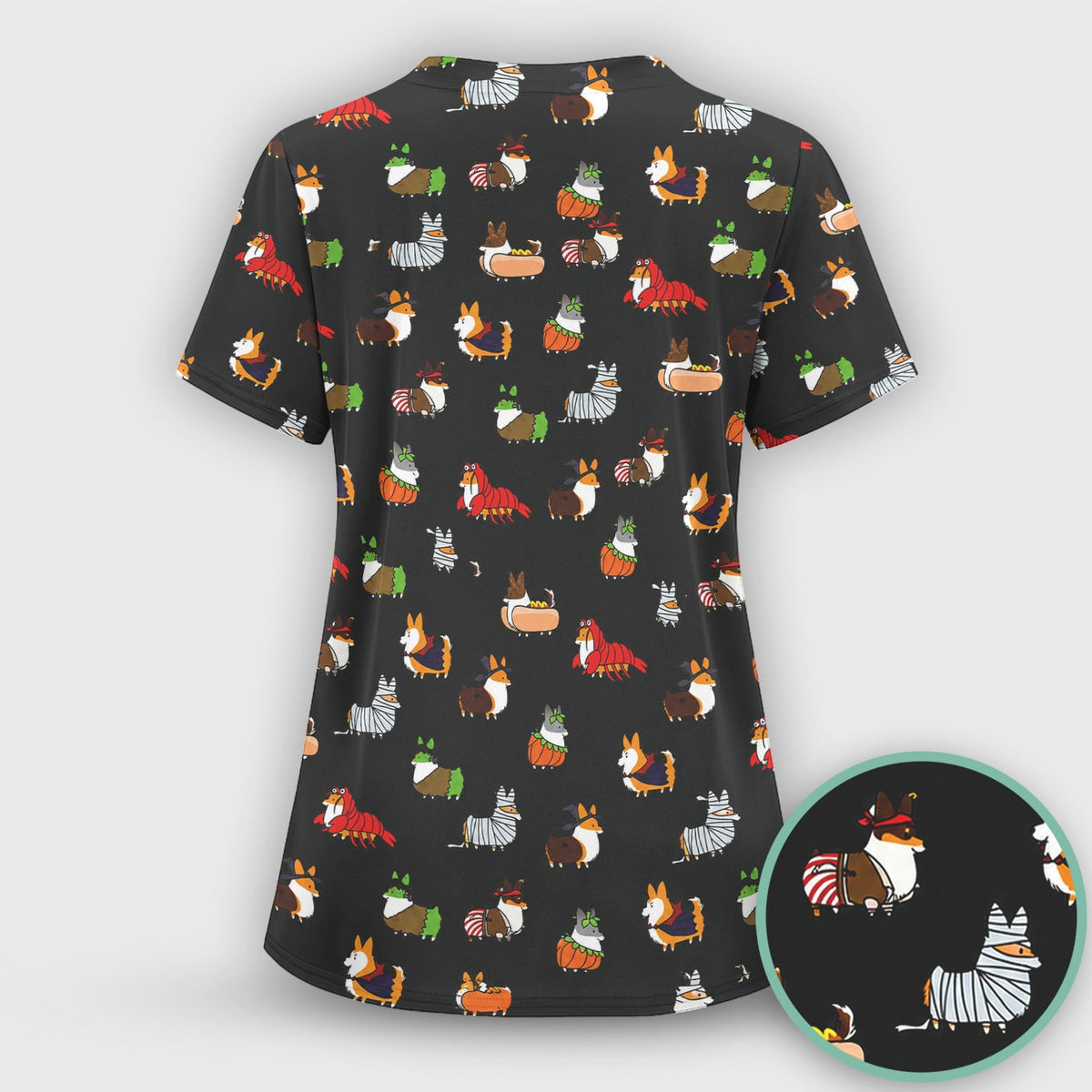Halloween Corgi Costume Nurse Scrub Top
