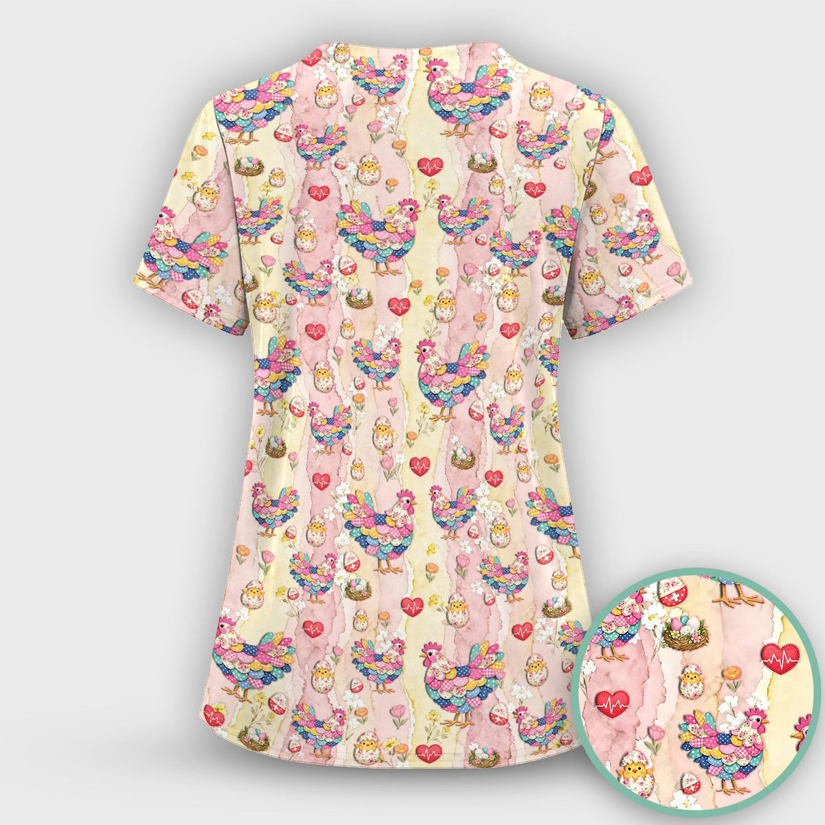 Colorful Chicken Easter Eggs Heart Nurse Scrub Set