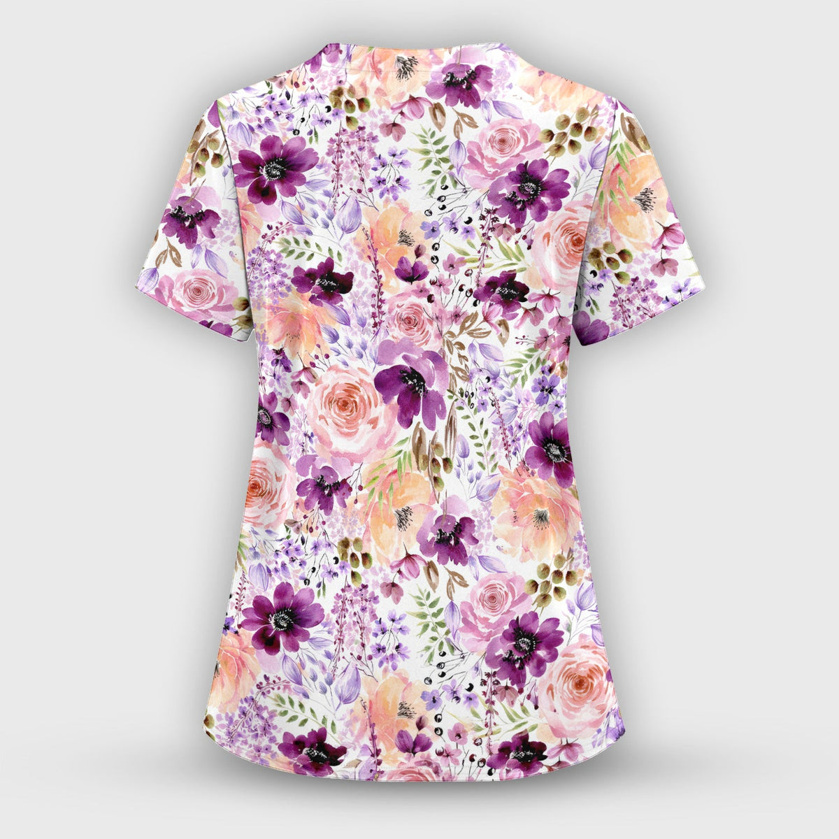 Elegant Watercolor Floral Bloom Nurse Scrub Top