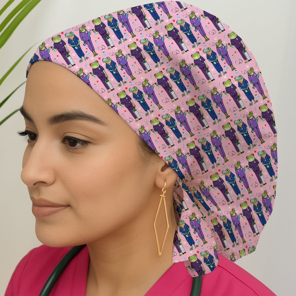 Frog Nurse Print Scrub Cap