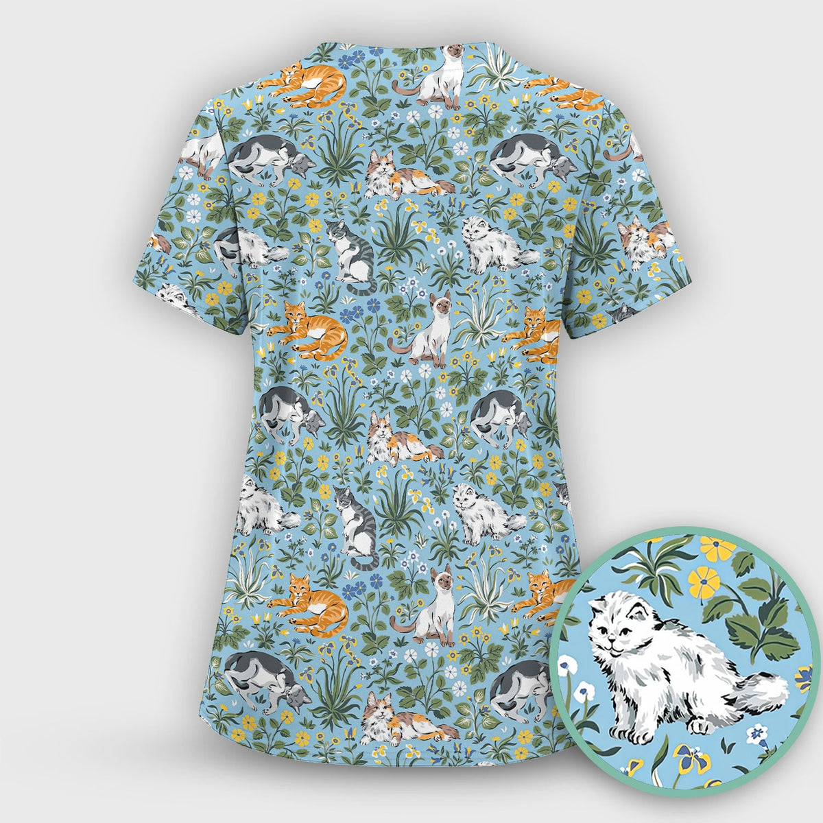 Floral Cat Garden Nurse Scrub Top