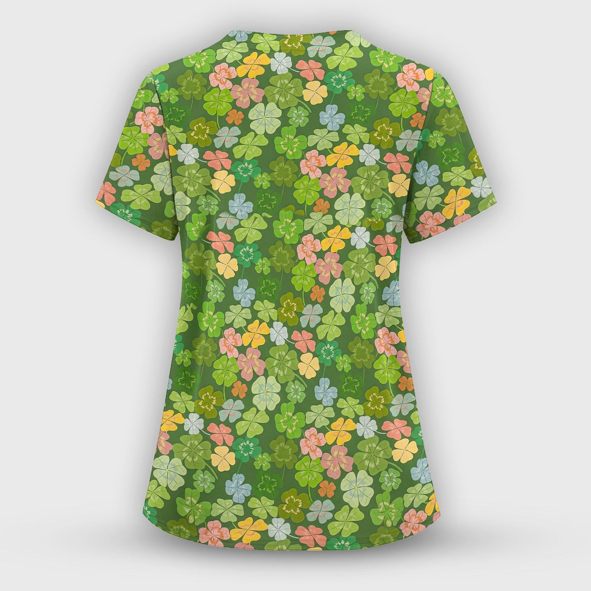 Colorful Shamrock Clover Nurse Scrub Top