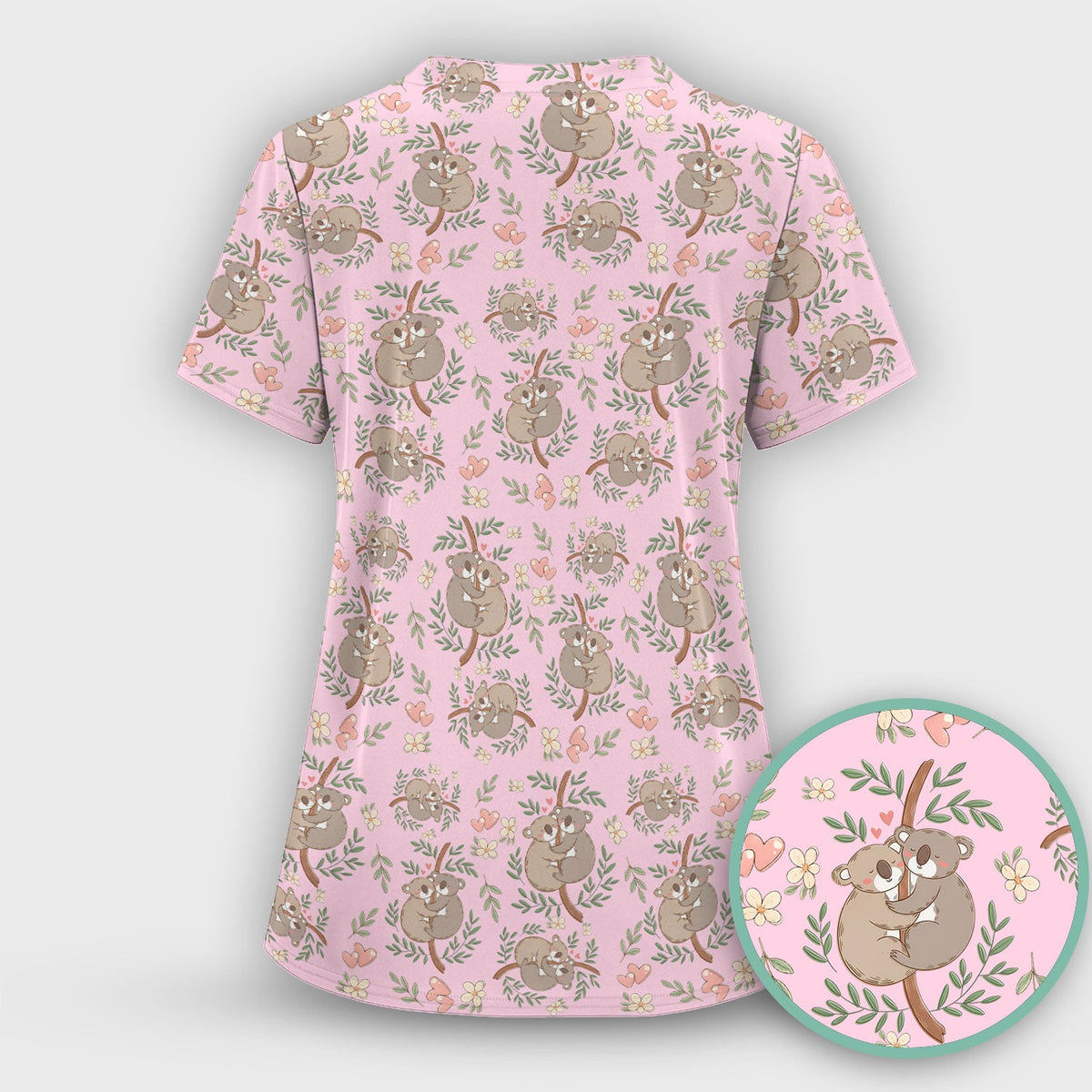 Koala Couple Floral Nurse Scrub Set
