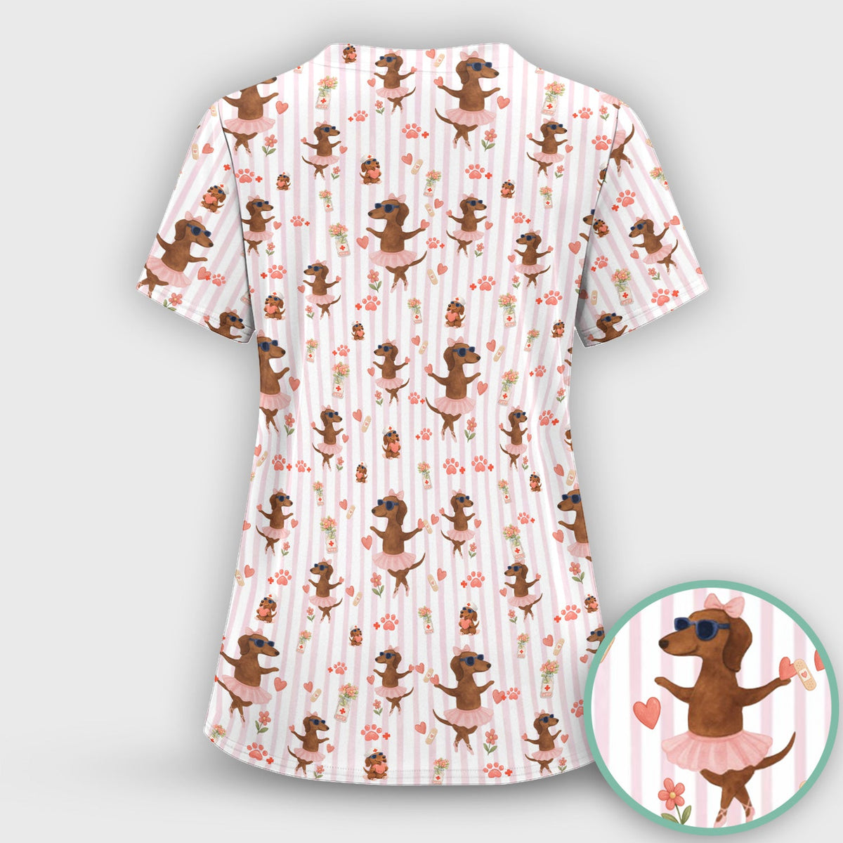 Dachshund Ballet Tutu Hearts Nurse Scrub Set