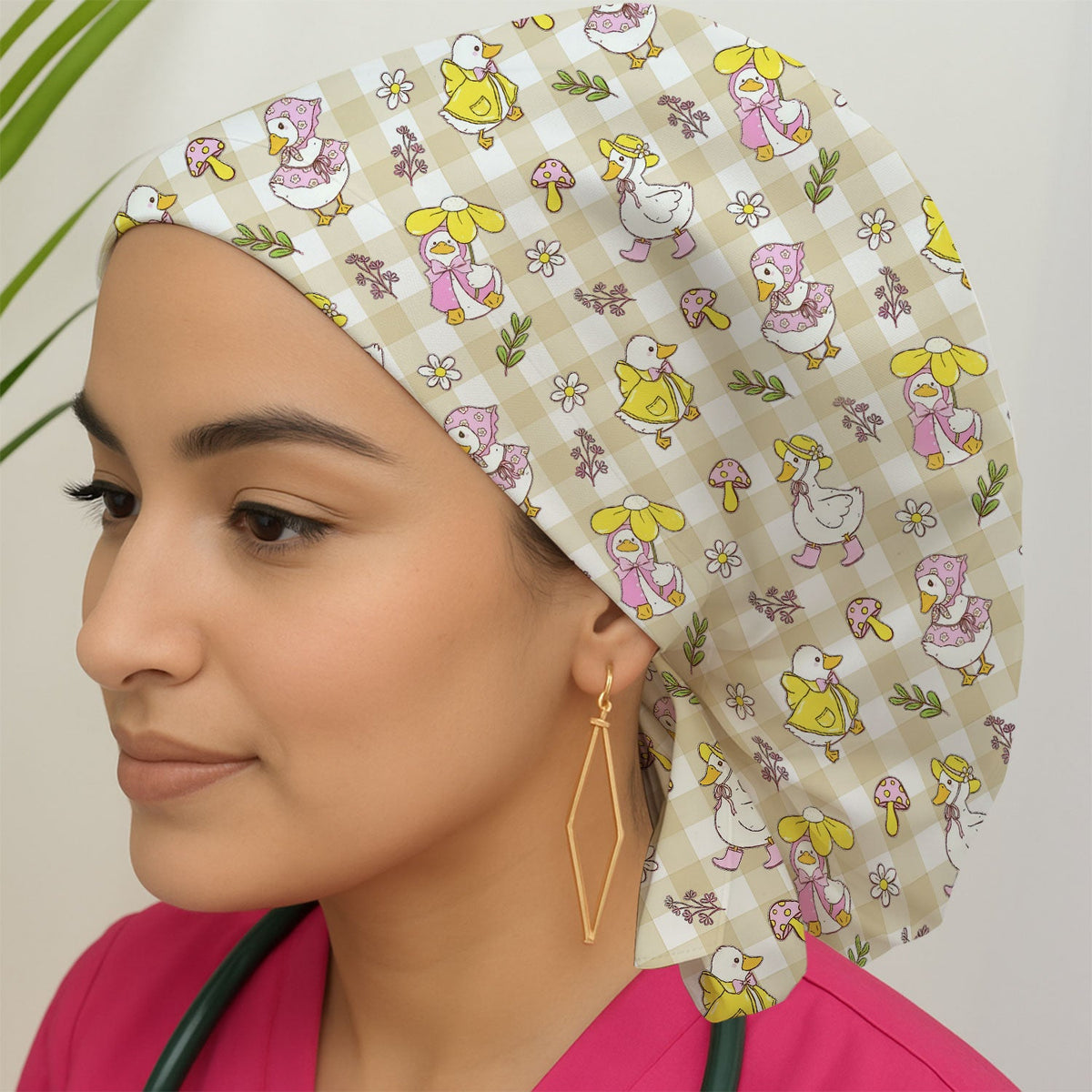 Duck Outfit Gingham Scrub Cap
