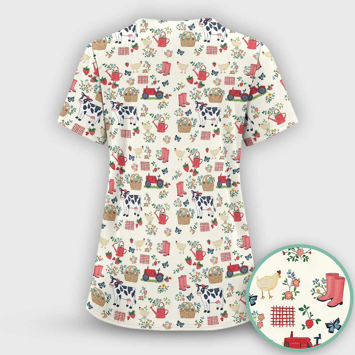 Cow Chicken Farm Nurse Scrub Set