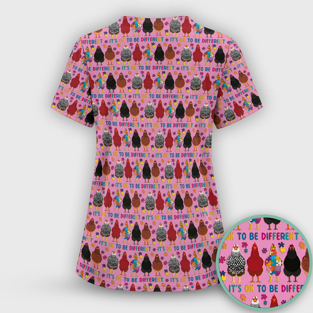 Autism Chicken It's OK To Be Different Nurse Scrub Top