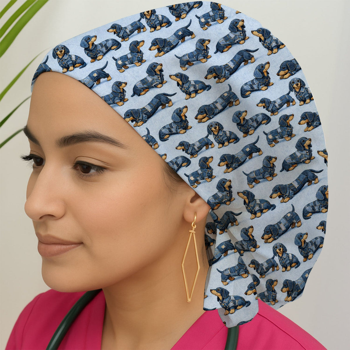 Denim Dachshund Scrub Cap