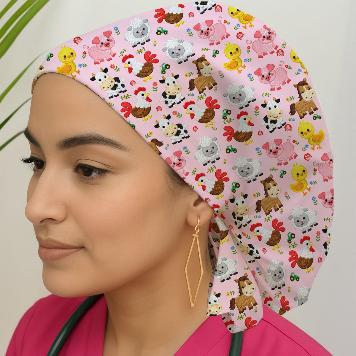 Cartoon Farm Animal Scrub Cap