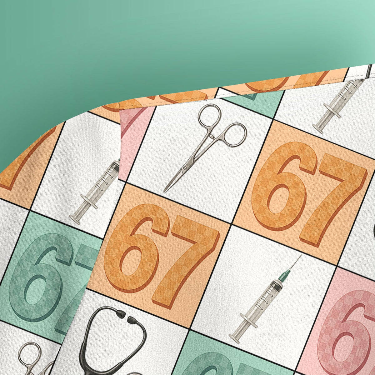 67 Patchwork Medical Tools Nurse Scrub Top