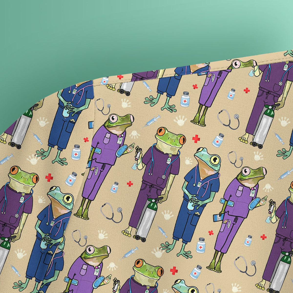 Frog Print Nurse Scrub Top