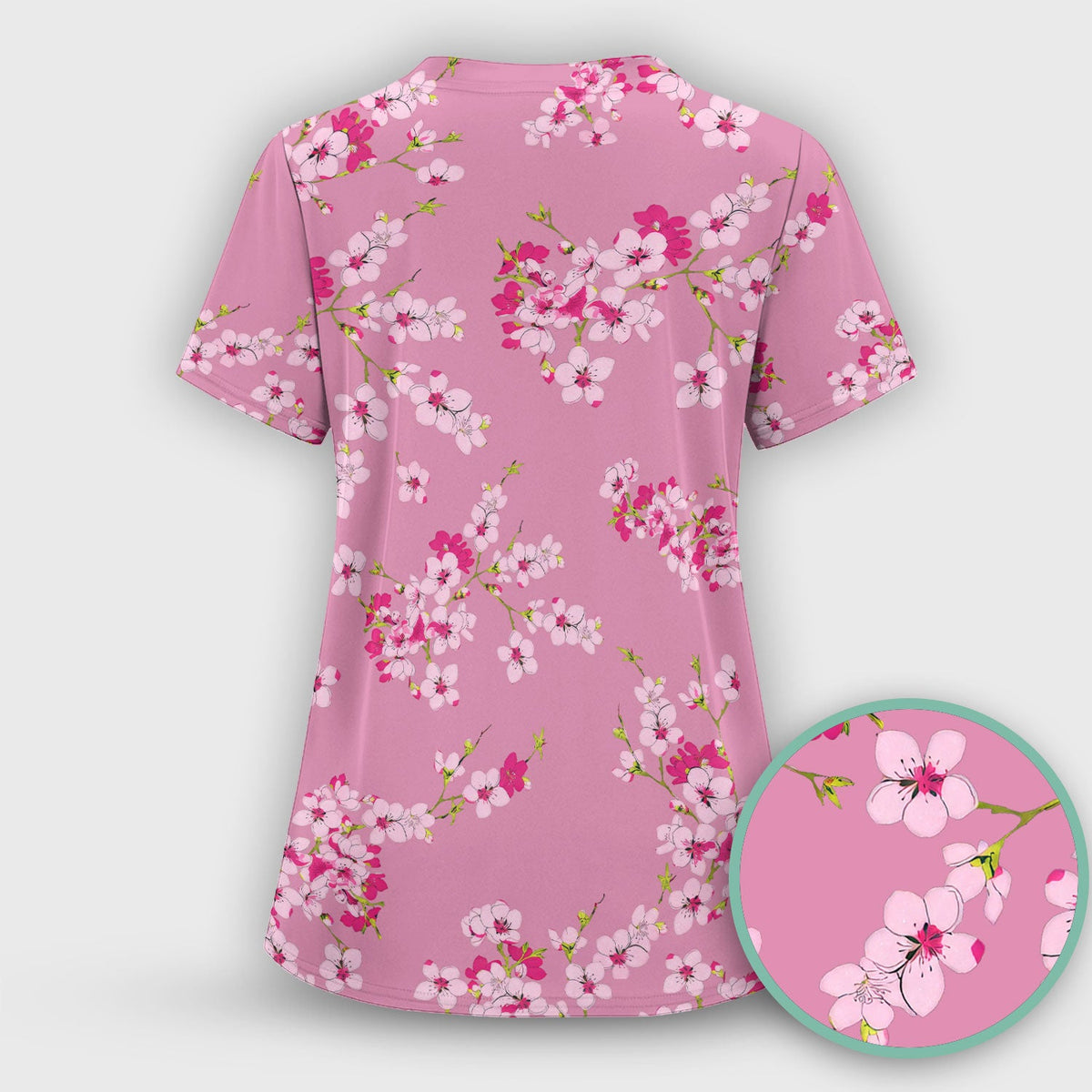 Elegant Cherry Blossom Nurse Scrub Top