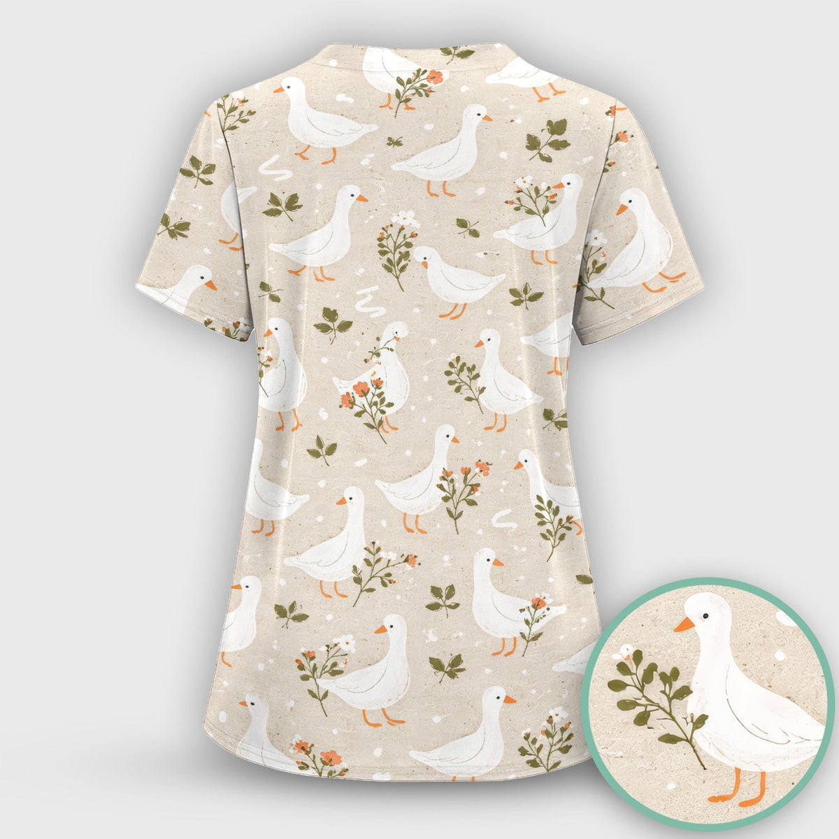 White Goose Floral Meadow Nurse Scrub Set