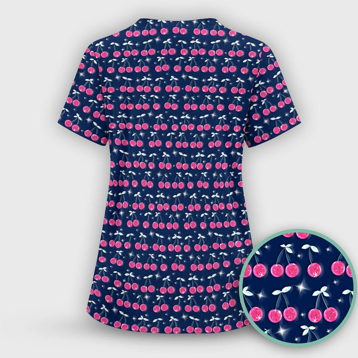 Pink Cherry Sparkle Nurse Scrub Top
