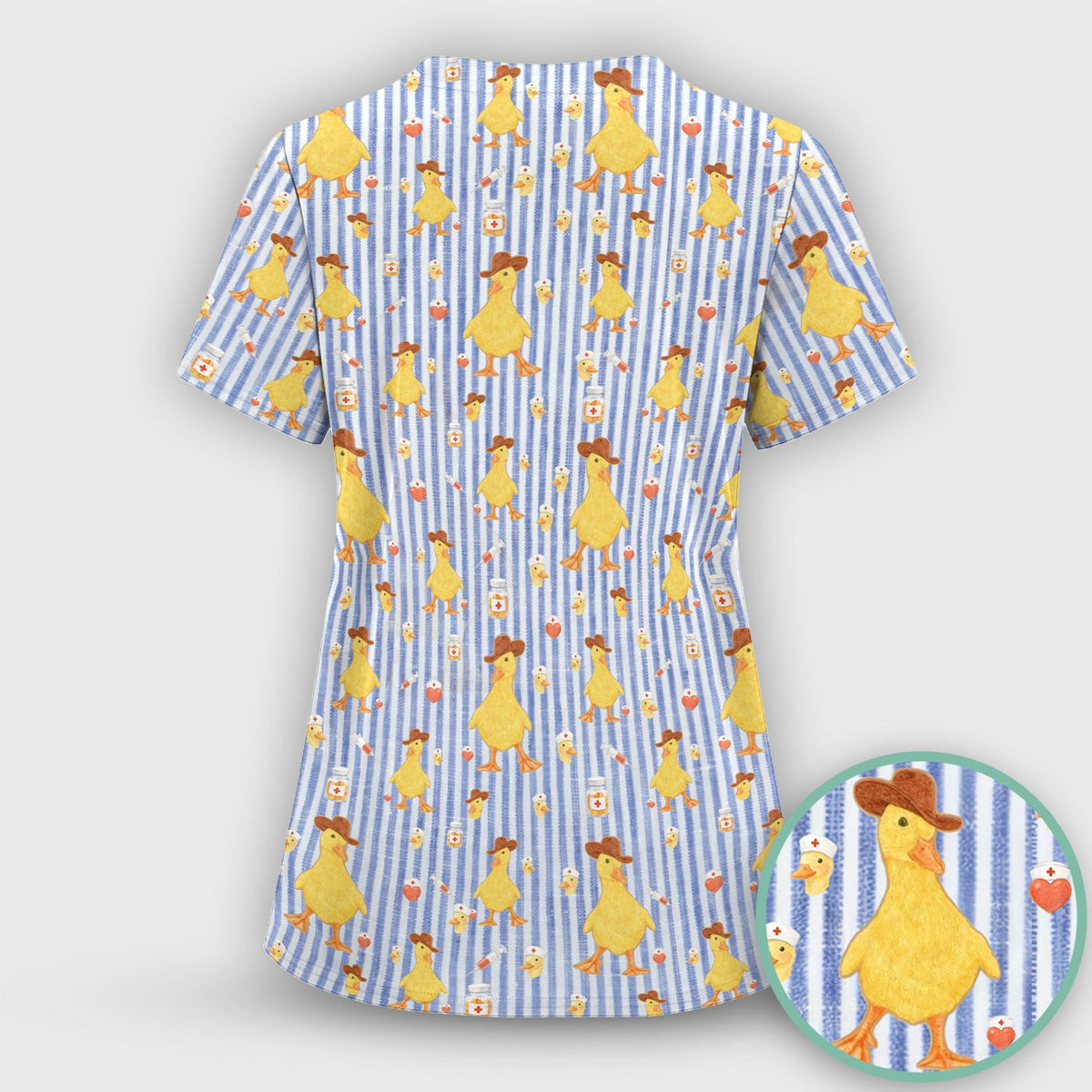 Cowboy Ducktor Vertical Stripe Nurse Scrub Set
