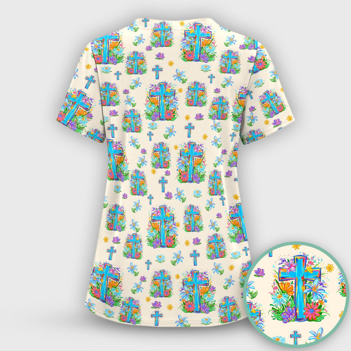 Christian Floral Cross Spring Nurse Scrub Set
