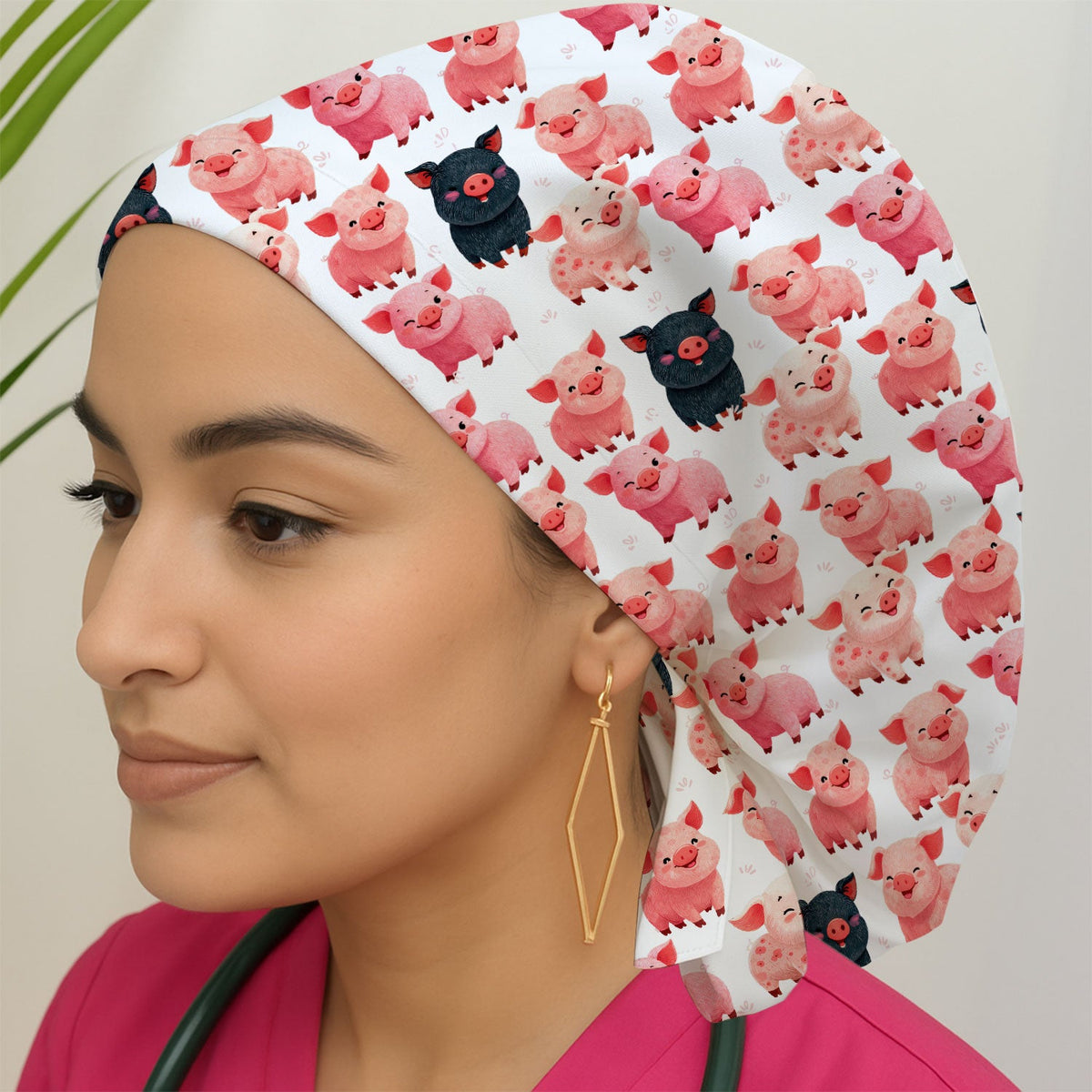 Farm Pig Cartoon Scrub Cap