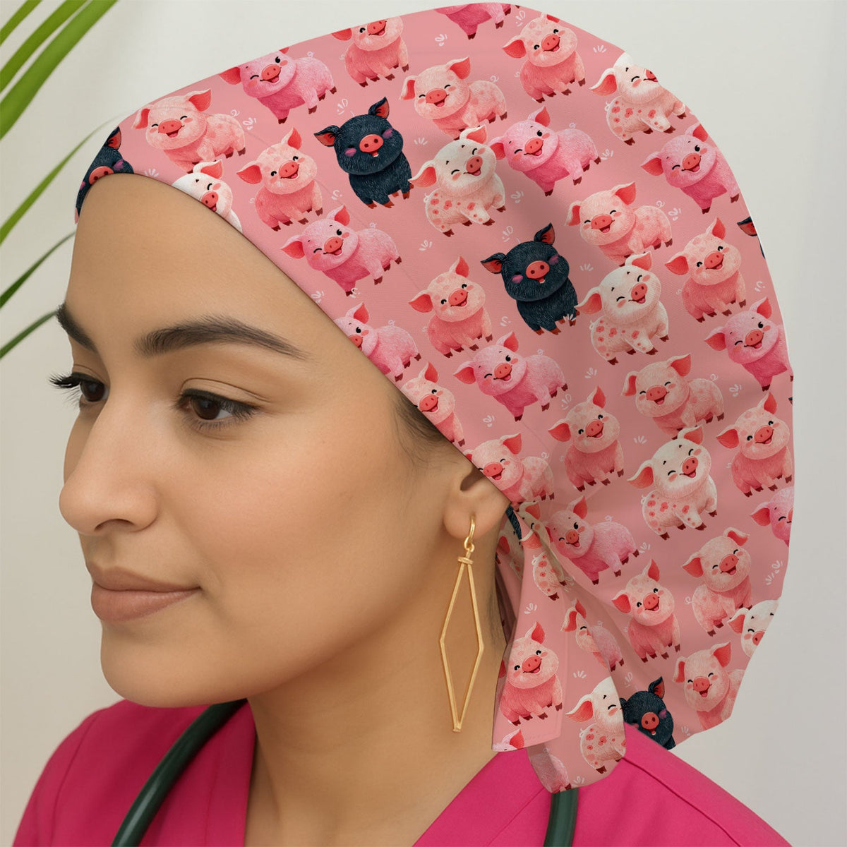 Farm Pig Cartoon Scrub Cap