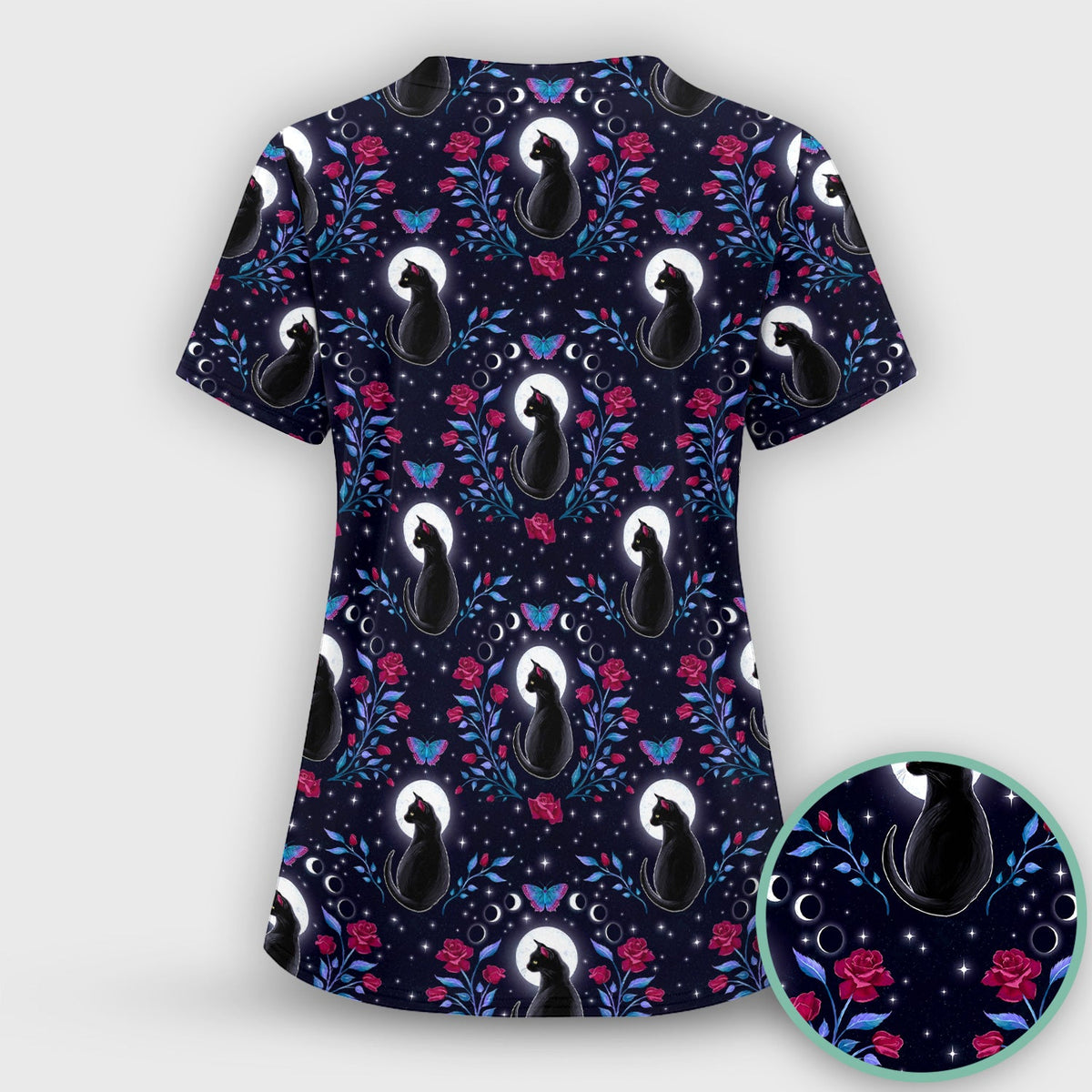 Black Cat Moon Rose Nurse Scrub Set