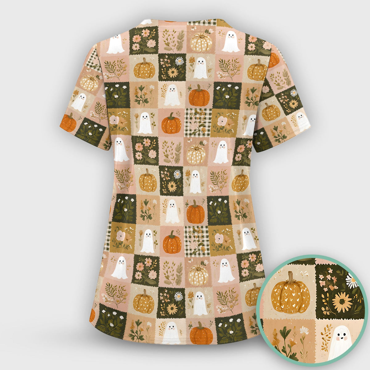 Halloween Ghost Pumpkin Patchwork Nurse Scrub Set