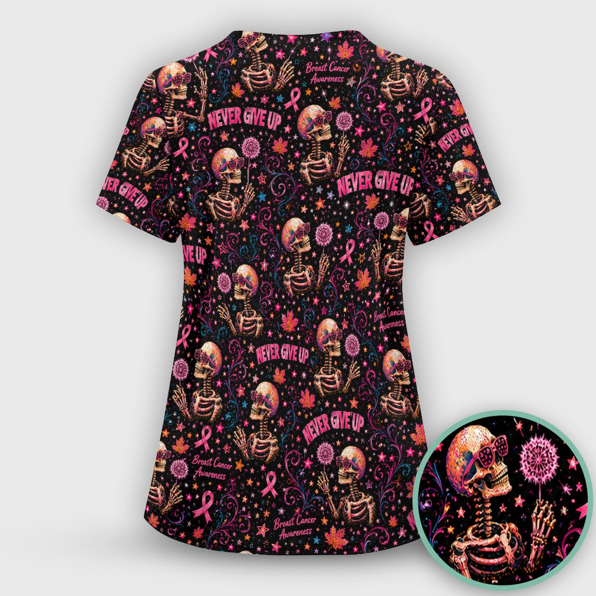 Breast Cancer Awareness Skeletons Nurse Scrub Top