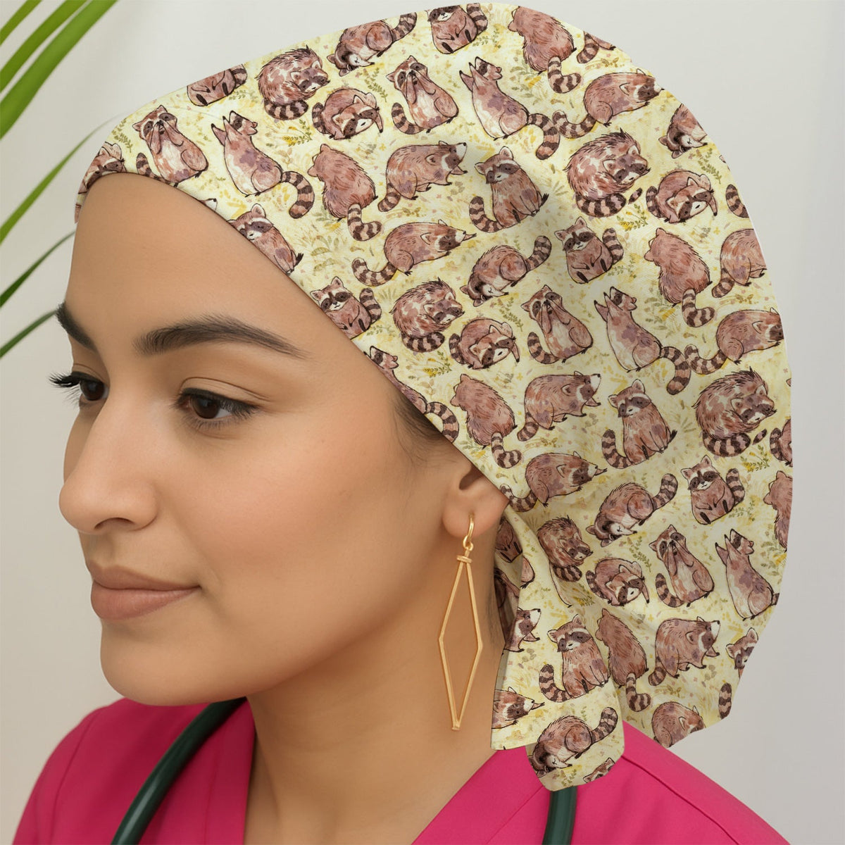 Raccoon Woodland Scrub Cap