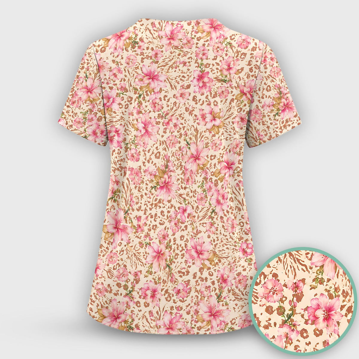 Pink Floral Leopard Nurse Scrub Set