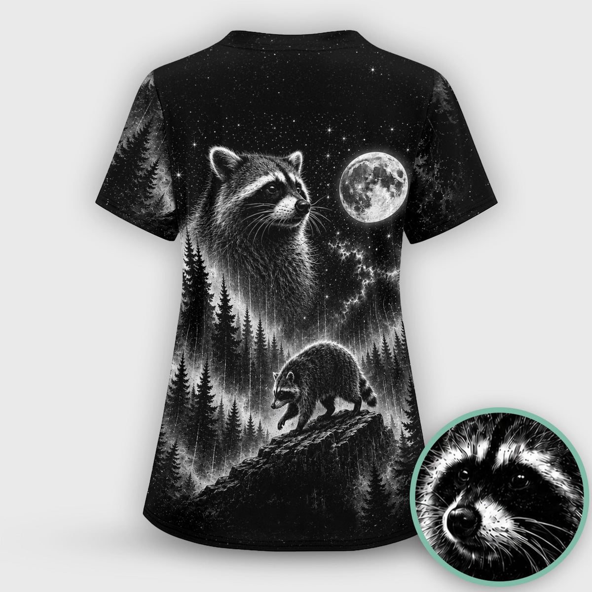 Moonlit Jimothy Raccoon Forest Nurse Scrub Set