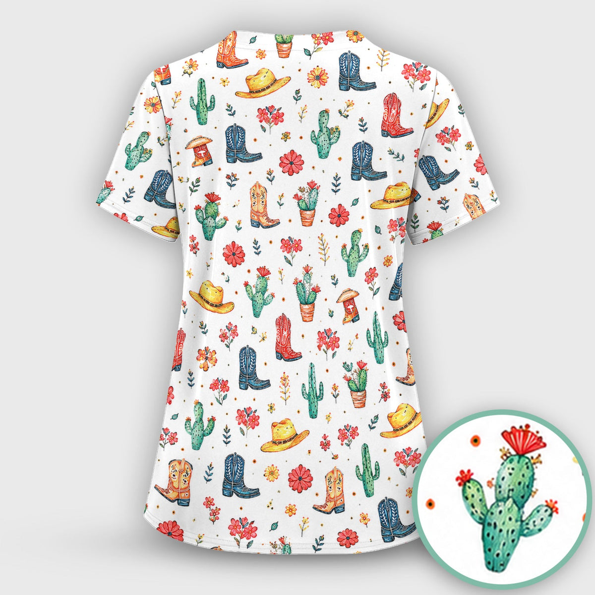 Whimsical Western Cactus Boots Nurse Scrub Set